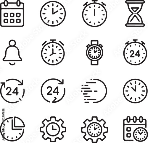 Time and clock, calendar, timer line icons. Vector linear icon set.