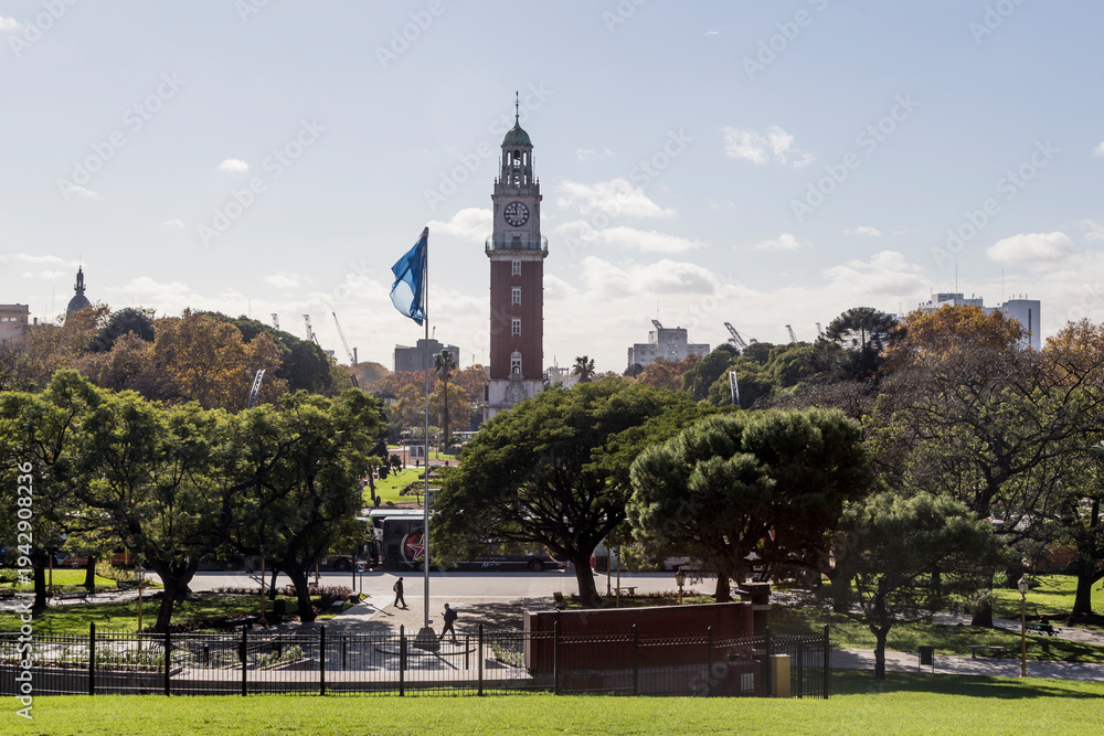 Obraz premium Buenos Aires street with historic architecture and urban life in Argentina