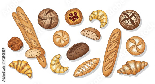 Assortment of Freshly Baked Bread and Pastries.