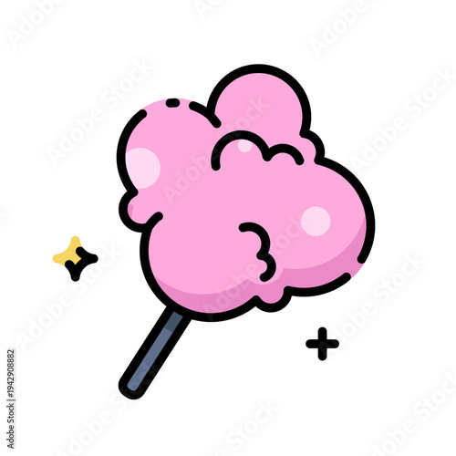 Pink cotton candy icon, hand drawn amusement park snack vector illustration.