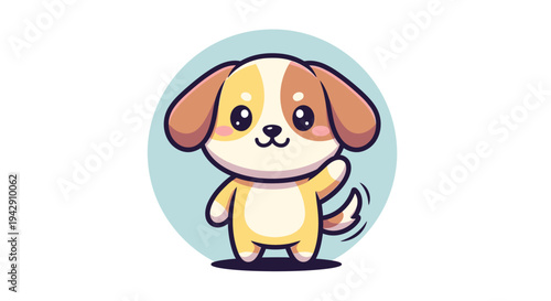 Cute puppy illustration waving its paw in a playful and friendly manner