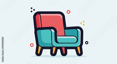 Vibrant cartoon armchair illustration featuring bold lines and a playful, strong design aesthetic, ideal for modern home decor and comfortable seating concepts