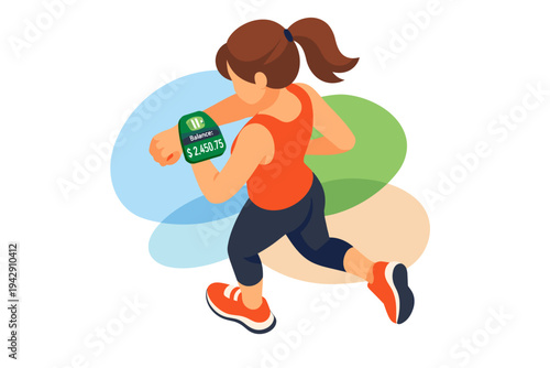 Woman running wearing a fitness tracker on her wrist.