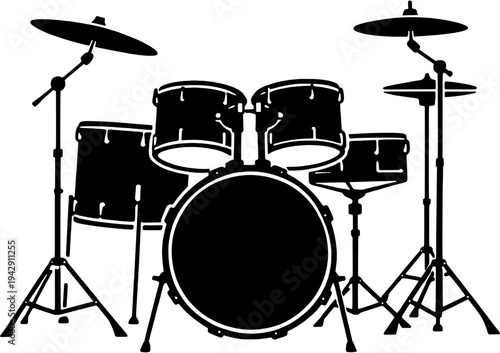 Drum Kit Silhouette Musical Instrument Drum Set Vector Icon