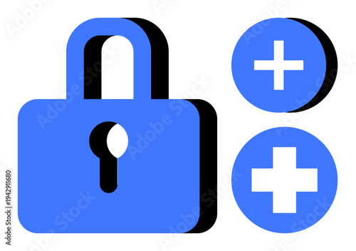 Cybersecurity concept. Cybersecurity ed with a padlock icon and plus symbols, emphasizing security and system enhancement. Cybersecurity for online safety, privacy, system upgrades. include