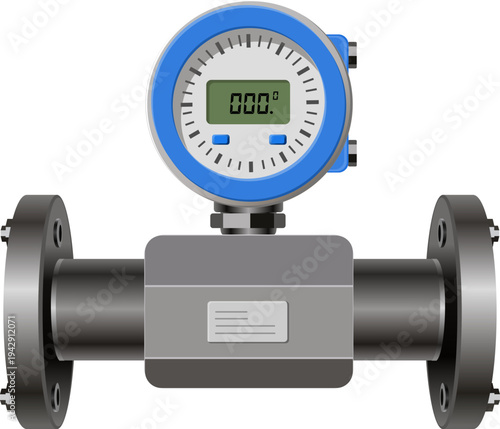Digital ultrasonic flow meter mounted on industrial pipeline measuring liquid flow for process monitoring, automation, and smart industrial control.