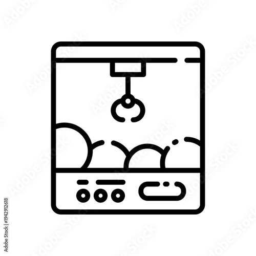 Claw machine icon line art for arcade game and amusement park design