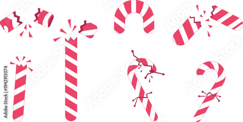 Broken Candy Cane Collection Christmas Sweet Candy Vector Illustration Set