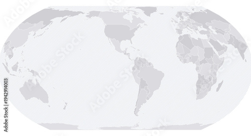 Customizable Wireframe World Map Americas-Centered - Equal Earth