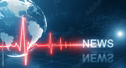 Global News Pulse Monitor Displays Earth with Red Heartbeat Line Graph