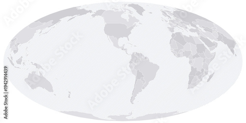 Customizable Wireframe World Map Americas-Centered - Mollweide