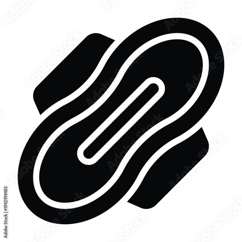 Solid black glyph illustration of sanitary napkin representing feminine hygiene and personal health care. Minimal silhouette design suitable for healthcare, wellness, and hygiene education visuals.