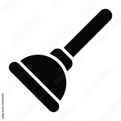 Solid black glyph illustration of toilet plunger used for unclogging drains and maintaining bathroom sanitation. Minimal silhouette design suitable for plumbing and household maintenance visuals.