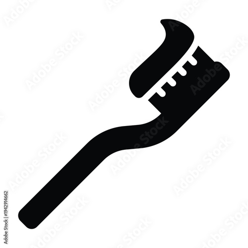 Solid glyph illustration of toothbrush representing dental hygiene and oral care. Simple black silhouette style suitable for healthcare and personal care visuals.