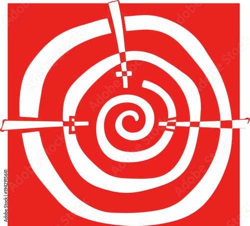 Abstract red and white spiral target design with crosshairs for focus and precision.