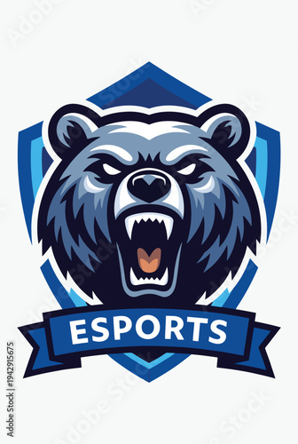 Vector esports bear logo with shield and banner
