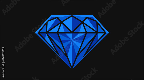 Blue Diamond Illustration on Black Background for Design.