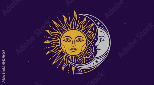 Celestial Harmony - Sun and Moon in Mystical Embrace.
