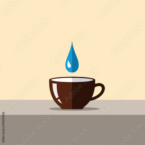 Coffee cup with a water drop, representing freshness and beverage.