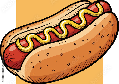 Delicious Hot Dog with Mustard on a Toasted Bun.