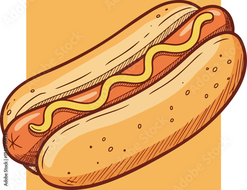 Delicious Hot Dog with Mustard on a Toasted Bun.