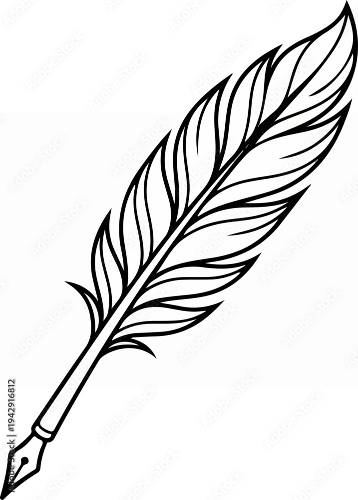 Fototapeta premium Elegant Feather Pen Illustration - A Symbol of Writing and Creativity.