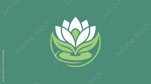 Elegant lotus flower illustration on a serene green background, perfect for meditation.