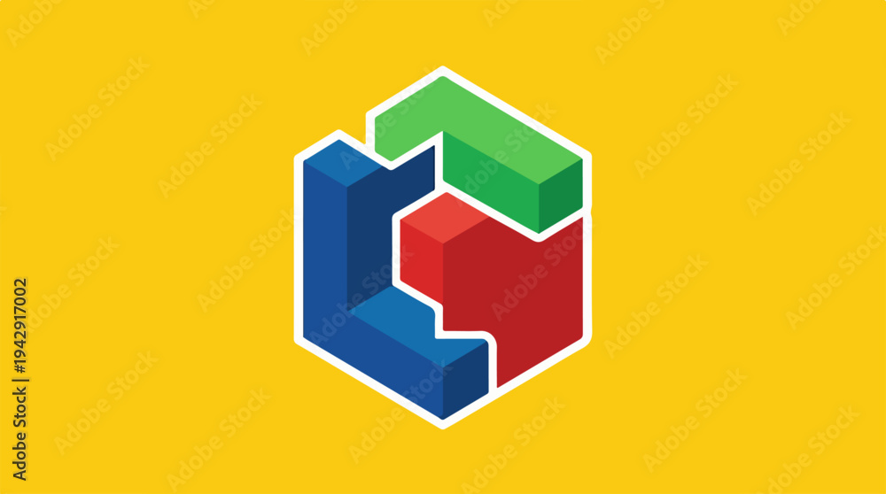 Obraz premium Geometric 3D Cube Composition with Blue, Green, and Red Elements.