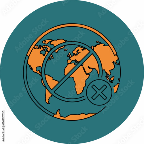 Global ban concept illustration with a world map and a cross.
