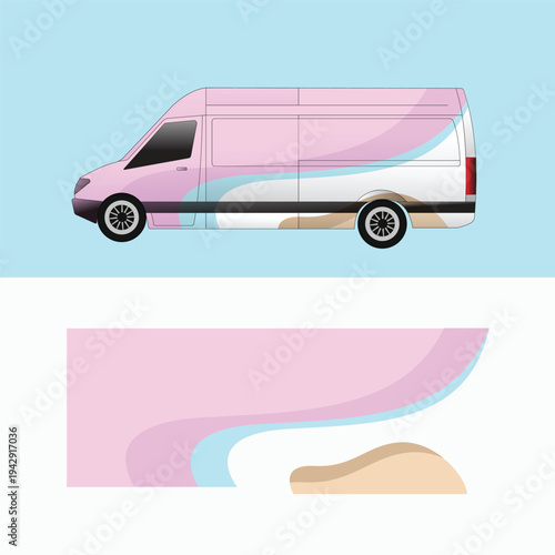 Creative Abstract Pink Van Wrap Design Template for Vehicle Branding