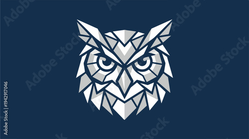Geometric Owl Head Design on Dark Blue Background.