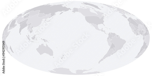 Customizable Wireframe World Map Pacific-Centered - Hammer Projection
