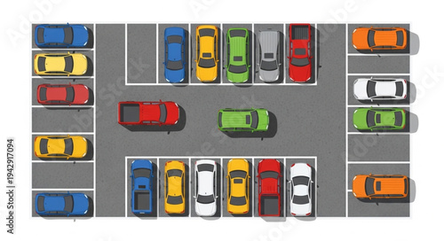Aerial View of a Crowded Parking Lot with Many Cars.