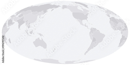 Customizable Wireframe World Map Pacific-Centered - Mollweide