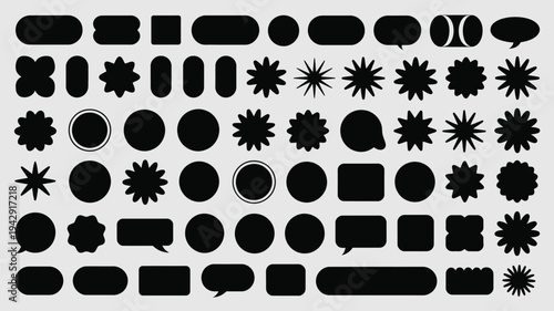 A diverse collection of black and white symbols and icons representing various objects and concepts isolated on white background, Vector, illustration