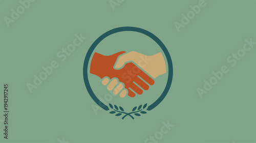 Handshake symbol of agreement and cooperation in a circle.