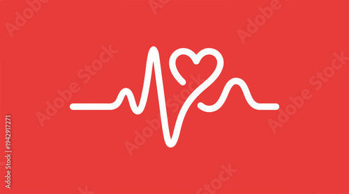 Heartbeat illustration on red background representing health and wellness.
