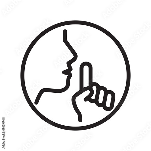 Face with finger, linear icon. Silence or quiet zone symbol. Line with editable stroke.