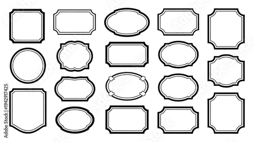 A collection of various shapes including rectangles, circles, and ovals in different styles. isolated on white background, Vector, illustration