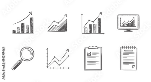 Hand drawn business growth charts and analysis graph data