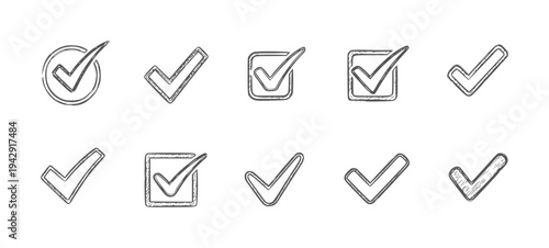 Hand drawn check mark in circle and square outlines checkmark tick symbol handdrawn