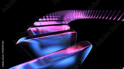 4k looping video, rotating colorful glass shapes on a black background, abstract geometric animation, 3d render