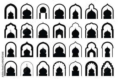 A collection of various architectural arches showcasing different styles and designs isolated on white background, Vector, illustration