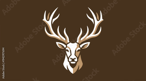 Majestic stag head with impressive antlers on a brown background.