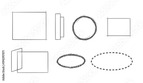 Hand drawn geometric shapes and outlines white square rectangle circle oval