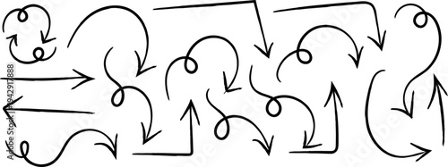 Hand drawn arrows and lines in a complex composition