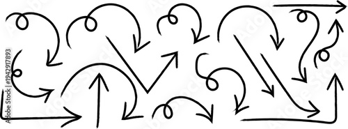 Hand drawn arrows and lines in a chaotic pattern abstract illustration