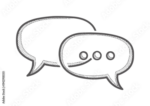 Hand drawn of two overlapping speech bubbles with ellipses chat communication dialogue