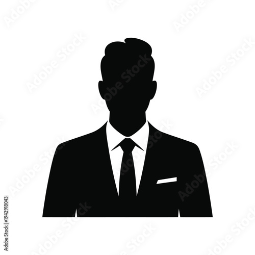 A silhouette of a man wearing a suit and tie with a confident posture. isolated on white background, Vector, illustration