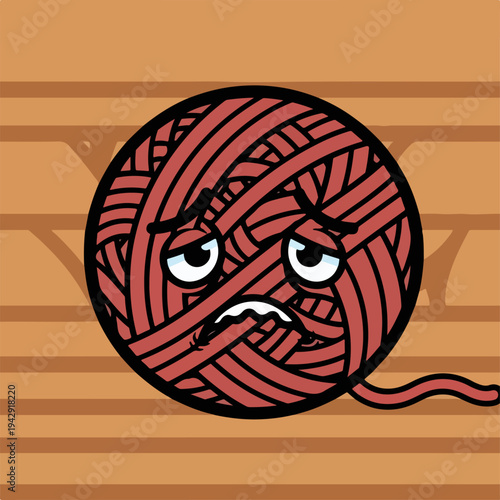 Sad ball of yarn with a distressed expression on its face.